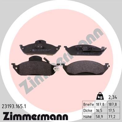 Zimmermann 23193.165.1 - Гальмівні колодки, дискові гальма autozip.com.ua