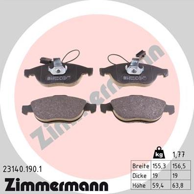 Zimmermann 23140.190.1 - Гальмівні колодки, дискові гальма autozip.com.ua