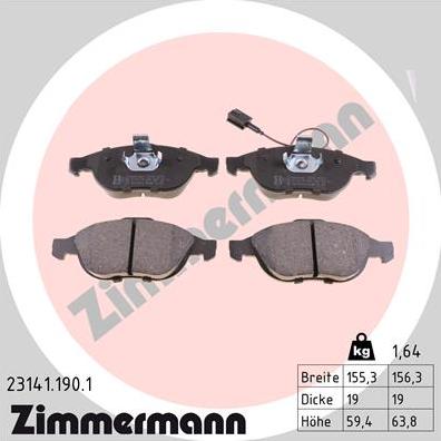 Zimmermann 23141.190.1 - Гальмівні колодки, дискові гальма autozip.com.ua