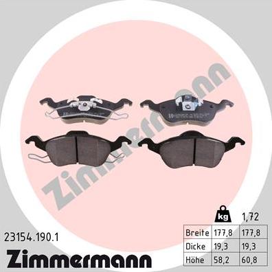 Zimmermann 23154.190.1 - Гальмівні колодки, дискові гальма autozip.com.ua
