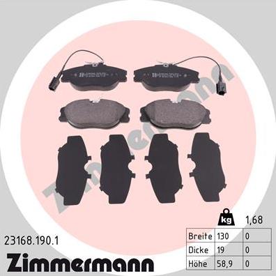 Zimmermann 23168.190.1 - Гальмівні колодки, дискові гальма autozip.com.ua