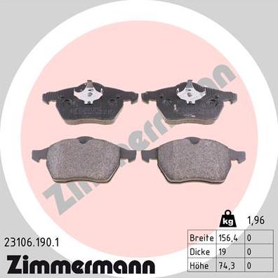 Zimmermann 23106.190.1 - Гальмівні колодки, дискові гальма autozip.com.ua