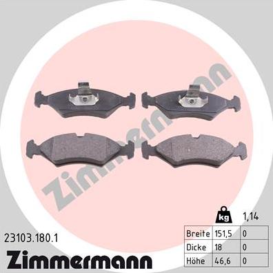 Zimmermann 23103.180.1 - Гальмівні колодки, дискові гальма autozip.com.ua