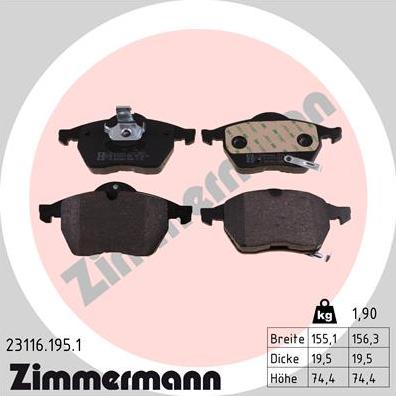 Zimmermann 23116.195.1 - Гальмівні колодки, дискові гальма autozip.com.ua