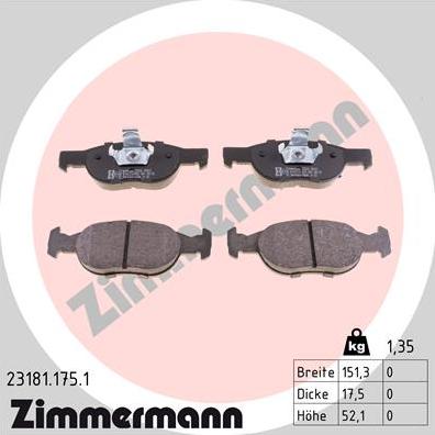 Zimmermann 23181.175.1 - Гальмівні колодки, дискові гальма autozip.com.ua