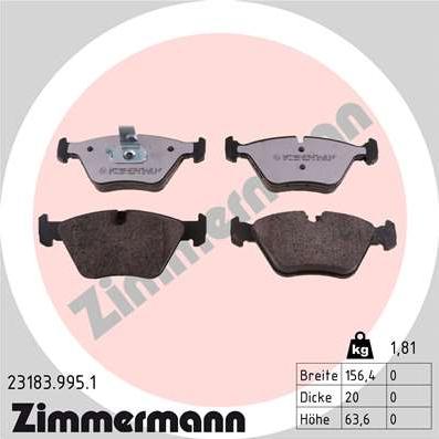Zimmermann 23183.995.1 - Гальмівні колодки, дискові гальма autozip.com.ua