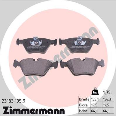 Zimmermann 23183.195.9 - Гальмівні колодки, дискові гальма autozip.com.ua