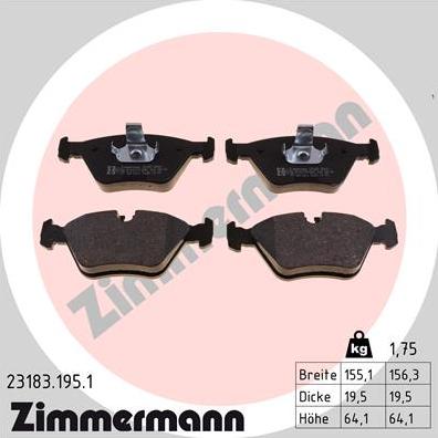 Zimmermann 23183.195.1 - Гальмівні колодки, дискові гальма autozip.com.ua