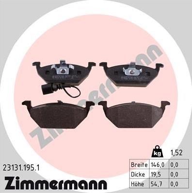 Zimmermann 23131.195.1 - Гальмівні колодки, дискові гальма autozip.com.ua