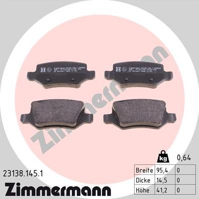 Zimmermann 23138.145.1 - Гальмівні колодки, дискові гальма autozip.com.ua