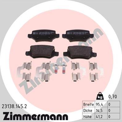 Zimmermann 23138.145.2 - Гальмівні колодки, дискові гальма autozip.com.ua