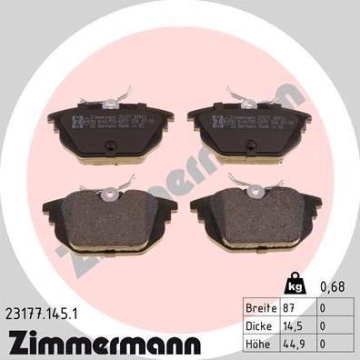 Zimmermann 23177.145.1 - Гальмівні колодки, дискові гальма autozip.com.ua