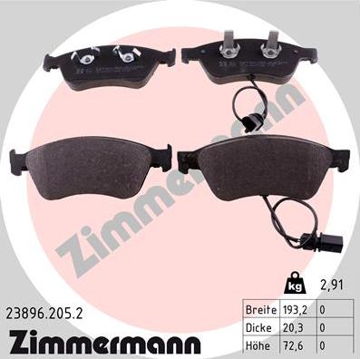 Zimmermann 23896.205.2 - Гальмівні колодки, дискові гальма autozip.com.ua