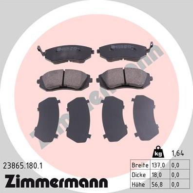 Zimmermann 23865.180.1 - Гальмівні колодки, дискові гальма autozip.com.ua