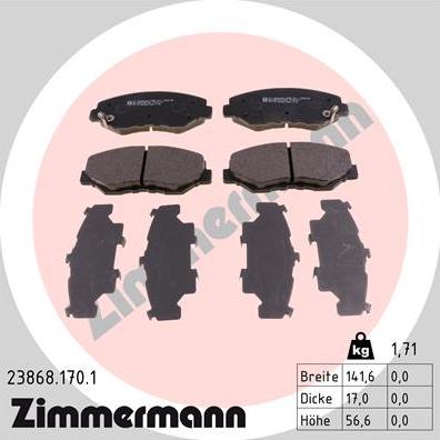 Zimmermann 23868.170.1 - Гальмівні колодки, дискові гальма autozip.com.ua