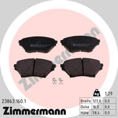 Zimmermann 23863.160.1 - Гальмівні колодки, дискові гальма autozip.com.ua