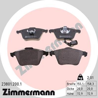 Zimmermann 23801.200.1 - Гальмівні колодки, дискові гальма autozip.com.ua