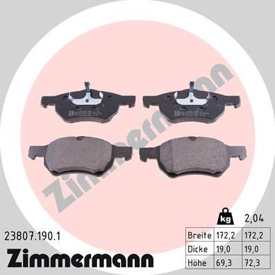 Zimmermann 23807.190.1 - Гальмівні колодки, дискові гальма autozip.com.ua