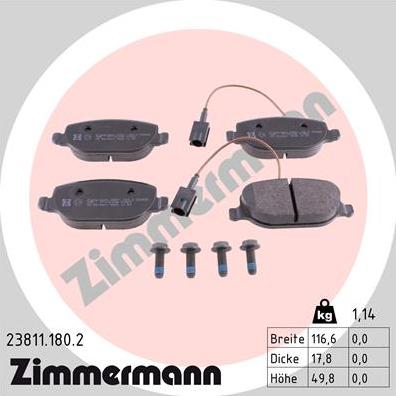 Zimmermann 23811.180.2 - Гальмівні колодки, дискові гальма autozip.com.ua