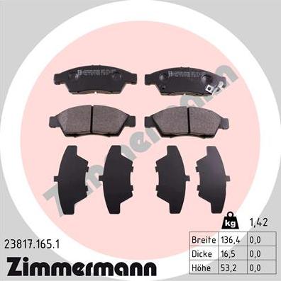 Zimmermann 23817.165.1 - Гальмівні колодки, дискові гальма autozip.com.ua