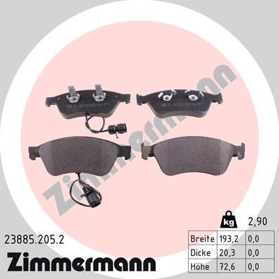 Zimmermann 23885.205.2 - Гальмівні колодки, дискові гальма autozip.com.ua