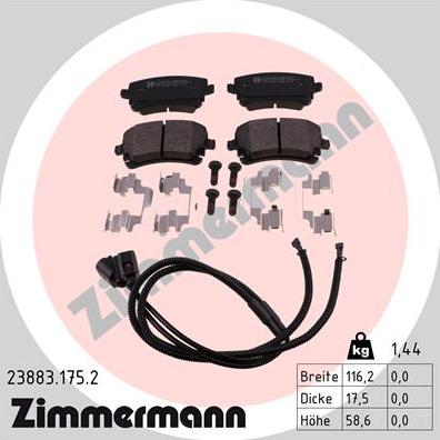 Zimmermann 23883.175.2 - Гальмівні колодки, дискові гальма autozip.com.ua