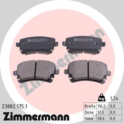 Zimmermann 23882.175.1 - Гальмівні колодки, дискові гальма autozip.com.ua
