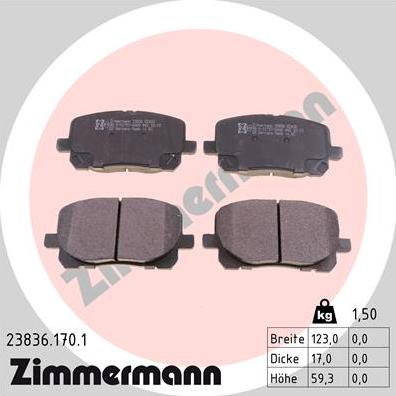 Zimmermann 23836.170.1 - Гальмівні колодки, дискові гальма autozip.com.ua