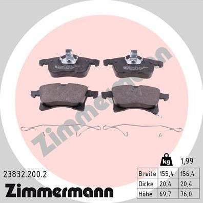Zimmermann 23832.200.2 - Гальмівні колодки, дискові гальма autozip.com.ua