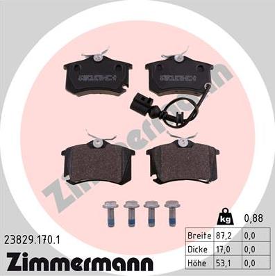 Zimmermann 23829.170.1 - Гальмівні колодки, дискові гальма autozip.com.ua