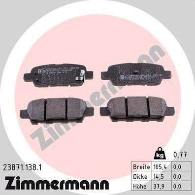 Zimmermann 23871.138.1 - Гальмівні колодки, дискові гальма autozip.com.ua