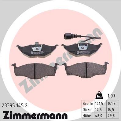 Zimmermann 23395.145.2 - Гальмівні колодки, дискові гальма autozip.com.ua