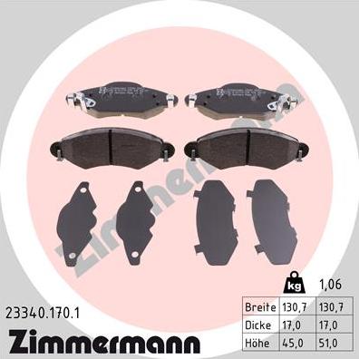 Zimmermann 23340.170.1 - Гальмівні колодки, дискові гальма autozip.com.ua