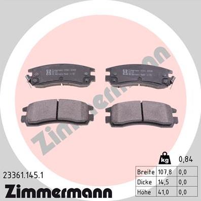 Zimmermann 23361.145.1 - Гальмівні колодки, дискові гальма autozip.com.ua