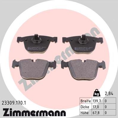 Zimmermann 23309.170.1 - Гальмівні колодки, дискові гальма autozip.com.ua
