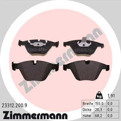 Zimmermann 23312.200.9 - Гальмівні колодки, дискові гальма autozip.com.ua