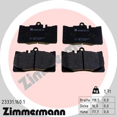 Zimmermann 23331.160.1 - Гальмівні колодки, дискові гальма autozip.com.ua