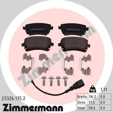 Zimmermann 23326.175.2 - Гальмівні колодки, дискові гальма autozip.com.ua