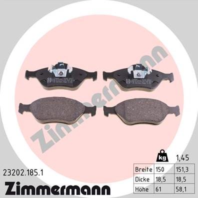 Zimmermann 23202.185.1 - Гальмівні колодки, дискові гальма autozip.com.ua