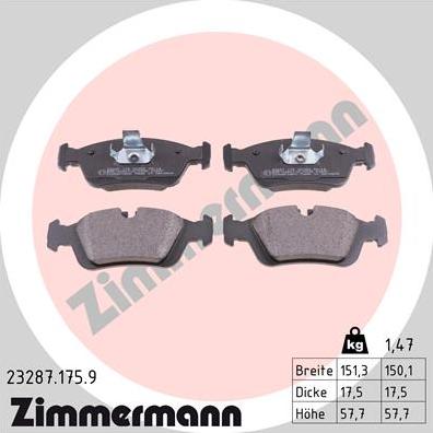 Zimmermann 23287.175.9 - Гальмівні колодки, дискові гальма autozip.com.ua