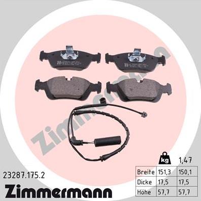 Zimmermann 23287.175.2 - Гальмівні колодки, дискові гальма autozip.com.ua
