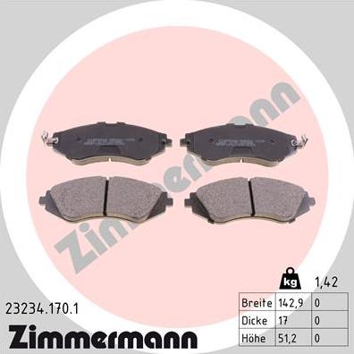 Zimmermann 23234.170.1 - Гальмівні колодки, дискові гальма autozip.com.ua