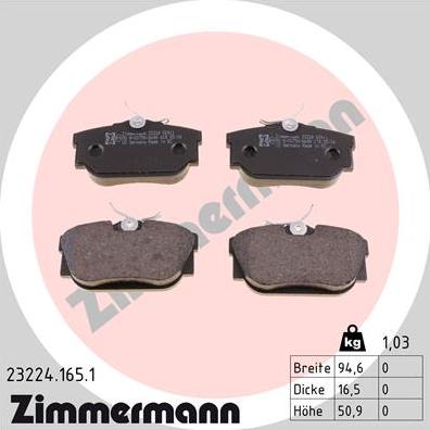 Zimmermann 23224.165.1 - Гальмівні колодки, дискові гальма autozip.com.ua