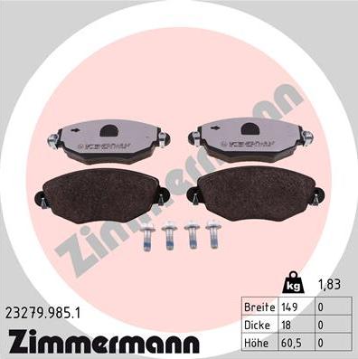 Zimmermann 23279.985.1 - Гальмівні колодки, дискові гальма autozip.com.ua