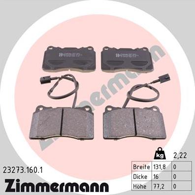 Zimmermann 23273.160.1 - Гальмівні колодки, дискові гальма autozip.com.ua