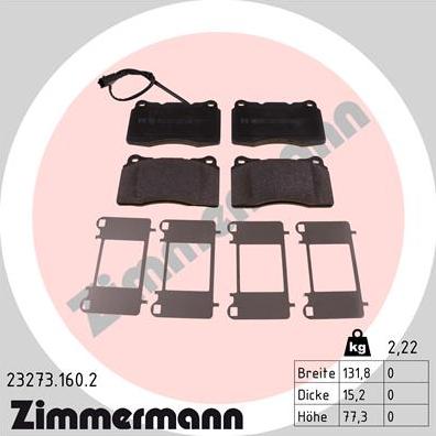 Zimmermann 23273.160.2 - Гальмівні колодки, дискові гальма autozip.com.ua