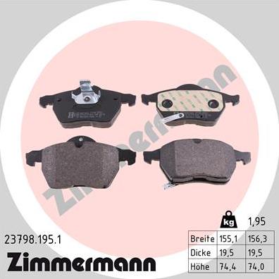 Zimmermann 23798.195.1 - Гальмівні колодки, дискові гальма autozip.com.ua