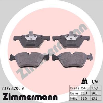 Zimmermann 23793.200.9 - Гальмівні колодки, дискові гальма autozip.com.ua