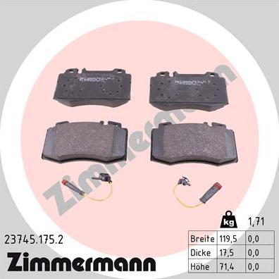 Zimmermann 23745.175.2 - Гальмівні колодки, дискові гальма autozip.com.ua