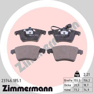 Zimmermann 23746.185.1 - Гальмівні колодки, дискові гальма autozip.com.ua